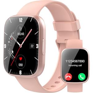 Puqo Smartwatch Uomo Donna, Nuovo 1,95'' Orologio Smartwatch Effettua/Risposta Chiamate, 112 Modalità Sportive Fitness Tracker con Contapassi/Sonno/Cardiofrequenzimetro, IP68 Smart Watch, Rosa