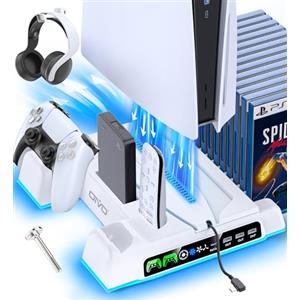 OIVO Supporto per PS5/Slim/Pro con Ventola di Raffreddamento, Ricarica Controller PS5, PS5 Supporto Verticale con Indicatori LED e Conservazione per 14 Giochi per Playstation 5