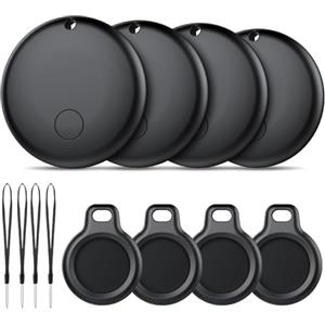Ajblg Android Smart Tag, Tracker con Google's Find Hub (Solo Android), IP68 Impermeabile, Bluetooth Localizzatore con Custodia Protettiva, Trova Oggetti per Chiavi/Bagagli/Portafogli, 4 Nero