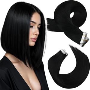 Moresoo Extension Capelli Veri Biadesivo Jet Nero Extension Biadesive Capelli Veri Umani Nero Invisibile Lisci Setosi 30 cm Uso Quotidiano#1 20 Pezzi 30g