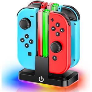 Rysker Stazione di ricarica per Nintendo Switch, Caricatore di Joycon per Switch/OLED, Caricatore per 4 Controller di Nintendo Switch, Base Ricarica per Joycon Switch con Luce RGB e Controller di Ricarica