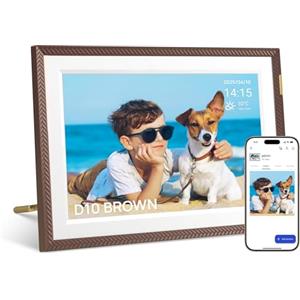 ARZOPA D10 Cornice Digitale 10,1 Pollici Cloud Gratis Illimitato IPS HD Schermo Tattile Nessun Abbonamento Foto e Video Illimitati via Arzopa APP Miglior Portafoto Digitale da Regalare - D10 Marrone