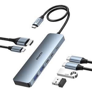 BENFEI 6-in-1 HUB USB C con HDMI 4K@60Hz/100W PD alimentazione/2*USB A e 2*USB C 10Gbps [cavo in silicone custodia in alluminio] compatibile con iPhone 15 Pro/Max MacBook iPad Pro iMac S23 XPS17