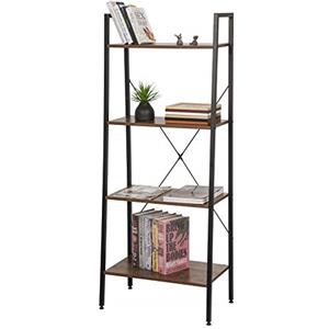 eSituro Scaffale Libreria a Scala Scaffale Porta oggetti in Acciaio Legno 4 Ripiani Design Industriale Scaffalatura Multifunzionale per Cucina Soggiorno Nero+Noce SSTR0053