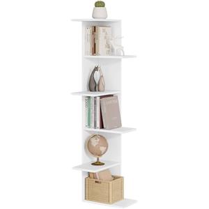 WOLTU Libreria ad Angolo, Scaffale Bianco a 6 Ripiani Aperti e Sfalsati, Scaffale Portaoggetti per Soggiorno, Camera da Letto, Ingresso, 37x37x140cm