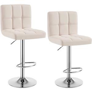 WOLTU Sgabelli da Bar Sedia Cucina Alta con Schienale Senza Braccioli Girevole Tessuto di Lino/Cromato Crema 2 Pezzi