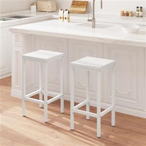 EUGAD Set di 2 Sgabelli da Bar Industriali con Poggiapiedi, Sgabelli da Cucina senza Schienale, Sedie Alte per Penisola Cucina, Sedile in Truciolato e Telaio in Metallo, 33x33x65cm, bianco, 1058BY-2