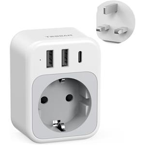 TESSAN Adattatore Universale da Viaggio con retrattile cavo USB C PD 35 W, Presa Universale da Viaggio con 4 USB e 1 AC, Adattatore Presa Inglese Giappone USA Australia Svizzera Tailandia Cina