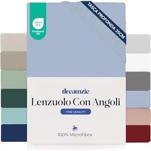 Dreamzie Lenzuolo con Angoli Matrimoniale 150x190/200 cm - Angoli da 35 cm per Materassi Spessi - 100% Microfibra - Blu, Certificato senza Prodotti Chimici (Oeko-TEX)