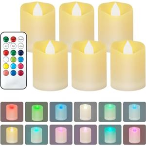 KERCAMKEL Candele a LED con timer e telecomando, 6 pezzi LED Tealight con 2 modalità, timer 4H/8H, luci elettriche multicolore per Halloween, decorazione per la casa, Natale, matrimonio, festa