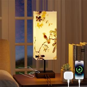 Yeeklab Lampada da Comodino Touch Dimmerabile, Abat Jour da Comodino Moderne con 2 Porte di Ricarica USB, Paralume Birdie, Lampada da Letto per Tavolo Camera, Lettura, Soggiorno