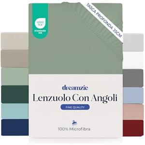 Dreamzie lenzuola con angoli Matrimoniale 150 x 200 cm - Angoli da 35 cm per Materassi Spessi - 100% Microfibra - Verde Chiaro, Certificato senza Prodotti Chimici (Oeko-TEX)
