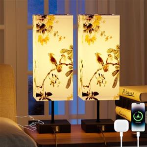 Yeeklab 2 Pezzi Lampada da Comodino Touch Dimmerabile, Abat Jour da Comodino Moderne con 2 Porte di Ricarica USB, Birdie Paralume Lampada da Tavolo per Letto, Camera, Soggiorno