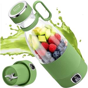 MIAOKE Frullatore portatile, MIAOKE 6 lame, spremiagrumi per frullati,mini frullatore da 350 ml con display a LED, ricaricabile tramite USB, batteria ricaricabile da 3000 mAh, per casa, viaggi,verde avocado