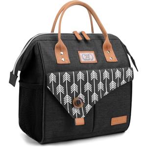 Lekesky Borsa Termica Porta Pranzo Donna Uomo 11L, Borsa Frigo Morbida Isolata, Borsa Pranzo Multifunzionale Portatile, Ampia Aperta Impermeabile Lunch Bag Ufficio Scuola Picnic Lavoro, Freccia Nera