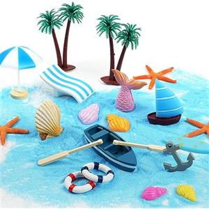 OFFCUP Miniature Spiaggia Micro Paessaggio, 27Pcs Miniature Spiaggia, Miniature Giocattoli Giardino, Kit di Ornamento in Miniatura, Regalo di Natale Regali per Ragazzi e Ragazze
