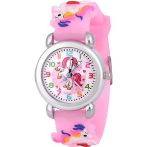 OFFCUP Orologio da Polso per Ragazzi e Ragazze, Orologio per Bambini Movimento al Quarzo, Orologio Educativo 3D Cartone Animato Cinturino in Silicone per bambini da 3 a 12 Anni -unicorno rosa chiaro