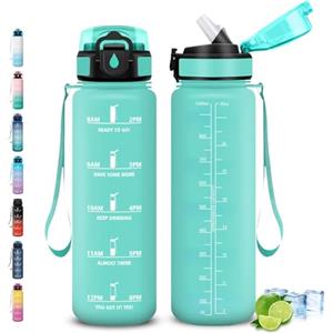 Grsta Borraccia 1 litro, Borraccia con Cannuccia, Senza Perdite, Borraccie Palestra, Con Slogan Motivazionale, Borraccie Graduata, Facile da Pulire, Borracce per Viaggio, Campeggio, Escursionismo