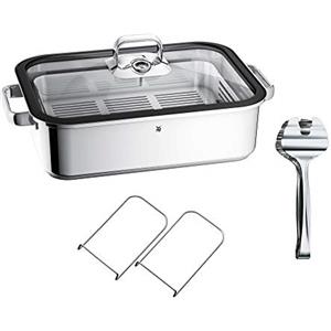 WMF Vitalis Aroma - Pentola a vapore, a induzione, 41 x 27 x 10 cm, teglia da 6,5 l, pinza da servizio, coperchio in vetro, bordo in silicone, termometro, casseruola in acciaio inox Cromargan non