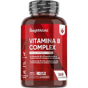 WeightWorld Vitamina B Complex 365 Compresse Vegane, 1 al Giorno, (1 Anno) con Biotina, Acido Folico, Riboflavina, Inositolo, Vitamina B12, B1, B3, B4, B5, B6 e Vit C (Acido Ascorbico), Senza Magnesio Stearato