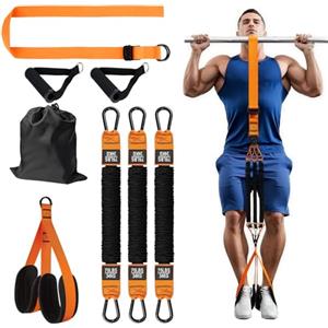 beibijio 8 pezzi Bande Elastiche Resistenza Pull up, 225 lbs regolabile Elastici Trazioni Alla Sbarra, 3 fasce per trazioni e 2 pedali, supporto per principianti durante l'allenamento di trazione