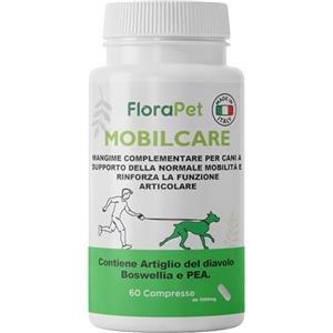 FloraPet Integratore Articolazioni Ossa Cane Anziano e Adulto, Artiglio del Diavolo, Boswellia, Curcuma, PEA, Omega 3, Vitamine E D3, 60 Compresse Gusto Manzo, Made in Italy