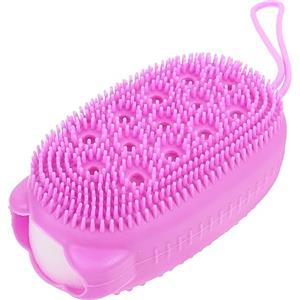 Beavorty Spazzola da Bagno in Silicone Viola, Spazzola per Doccia Posteriore Portasapone Integrato, Pulizia Profonda e Scrub Automatico, per Casa, Hotel e Uso Quotidiano