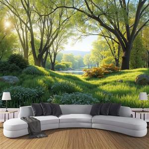 ANALTIRCE Carta da parati Primavera Prato 150×105cm Fotomurali in TNT Murale alla Boschi Piante Decorazione da Muro Poster Gigante Design Carta pareti Soggiorno Verde