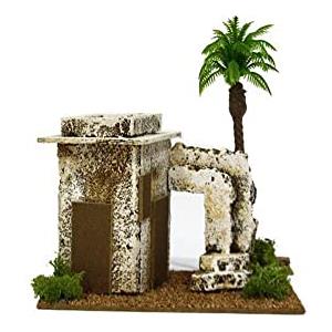 Aurora Store Casa Araba Villaggio Presepe ARABO Casette in Sughero Ambientazione Scenario Medio Oriente Paesaggio con Arcata e palme , base Legno Dimensioni 18,5x13 h. 20 Vuoto presepio Palestinese Casette