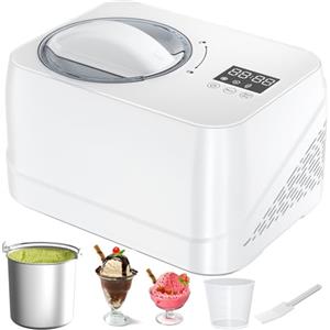 Acmeenjoy Gelatiera con Compressore 1L, Autorefrigerante Gelatiera per Gelato Professionale, Macchine Gelato con Ciotola Estraibile in Alluminio/Ricettario/Spatola/Tazze Graduate