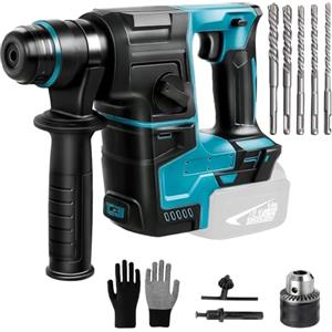 Agrdeed Martello perforatore a batteria da 2,2 J compatibile con Makita 18 V, trapano a percussione con 8 punte e guanti, 1400 giri/min, 4200 BPM, trapano senza spazzole per trapano a martello