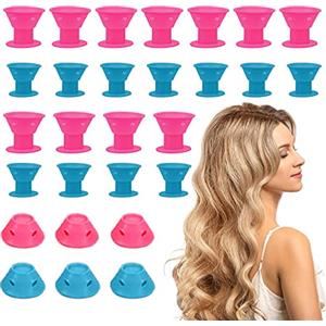 CZAYEFNH 40pz Rullo Bigodino Silicone, bigodini senza calore, Morbidi Flessibili DIY Bigodini Silicone Capelli, strumenti per lo styling fai-da-te, 2 dimensioni, rosa, blu (20Grandi + 20Piccoli)