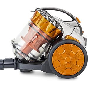 H.Koenig Multicyclonic Compact+ Aspirapolvere a traino senza sacco STC60, Classe AAA, filtro HEPA, silenzioso, potente, efficiente, spazzola turbo, bocchetta piatta 2-in-1, arancione