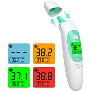 KKmier Termometro Auricolare 4 in 1, Termometro Infrarossi da Fronte e Orecchio Professionale con Allarme Febbre a 3 Colori, Termoscanner per Febbre per Bambini, Adulti, Neonati