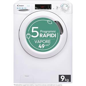 Candy Smart Lavatrice 9kg, carica frontale Classe B, 1200 giri, 16 Programmi, Cicli Rapidi, Partenza Ritardata, Sensore Kilo detector, Connessa NFC, 60 x 52 x 85 cm, Bianco - CSS129TW4-11