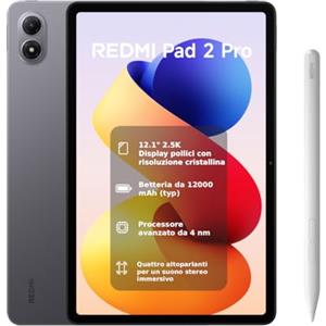 XIAOMI REDMI Pad 2 Pro + Pen, 6+128GB, 12.1" 2.5K 120Hz Display, Massive 12000mAh (typ) Battery, 4nm Processor, Seamless Interconnectivity, 2-year warranty, Graphite Gray, Charger Not Included