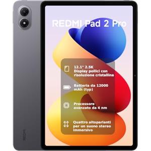XIAOMI REDMI Pad 2 Pro, 8+256GB, Display 12.1" 2.5K 120Hz, Batteria 12000mAh (tip), Processore 4nm, Interconnettività Smart, Garanzia 2 anni, Graphite Gray, Caricatore non incluso