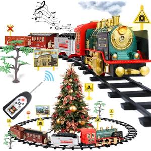 FRUSE Trenino Elettrico per Bambini,Trenino Elettrico di Natale con Affumicato, Luci e Suoni,Pista Treno Elettrico è un Regalo di Giochi per Bambini 3 4 5 6 7 8 9 Anni