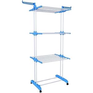 MF artSHOP Stendibiancheria Verticale a 3 Livelli con Ruote - Stendino Salvaspazio Richiudibile in Acciaio, Pieghevole e Portatile, con Bracci Laterali per Appendini - Per Interno ed Esterno