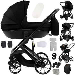 Doraystar Passeggino 4 in 1, Passeggino Trio con Due Modalità di Spinta Reversibile, Trio Passeggino Neonati con Design Pieghevole in Un Clic, Trio Neonato con Grande Nacelle Comoda (688 Black)