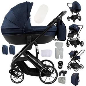 Doraystar Passeggino 4 in 1, Passeggino Trio con Due Modalità di Spinta Reversibile, Trio Passeggino Neonati con Design Pieghevole in Un Clic, Trio Neonato con Grande Nacelle Comoda (688 Blue)