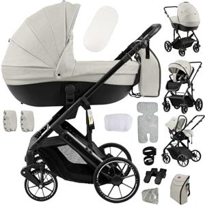 Doraystar Passeggino 4 in 1, Passeggino Trio con Due Modalità di Spinta Reversibile, Trio Passeggino Neonati con Design Pieghevole in Un Clic, Trio Neonato con Grande Nacelle Comoda (688 Yellowish)