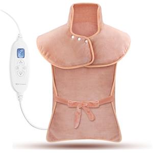MYCARBON Termoforo Elettrico Cervicale e Spalle 60x100cm 6 Livelli di Calore e 4 Timer con Telecomando Grande Cuscino Termico Riscaldante Chiusura a Bottoni e Laccetti