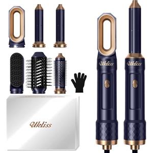 UKLISS Spazzola Asciugacapelli 6 in 1, UKLISS Airstyler & Phon Professionale con Arricciacapelli Automatico, Spazzola Lisciante per Capelli, Thermal Brush, Multistyler Regali Set per Donne Styling (Blu)