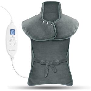 MYCARBON Termoforo Elettrico Cervicale e Spalle 60x100cm 6 Livelli di Calore e 4 Timer con Telecomando Grande Cuscino Termico Riscaldante Chiusura a Bottoni e Laccetti