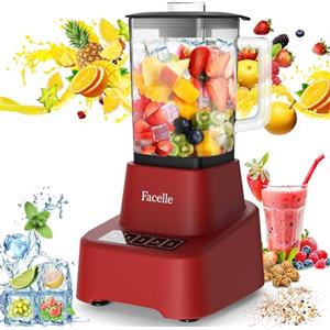 Facelle Frullatore Elettrico per Cucina, Frullatore in Vetro da 1,6L per Frullati e Frappè, con touchscreen 3+P Velocità, Spazzola per la Pulizia e Lama in Acciaio Inox Removibile - Rosso