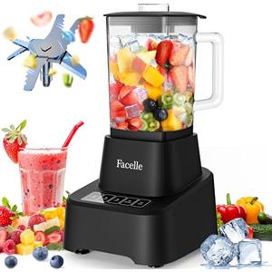 Facelle Frullatore Elettrico per Cucina, Frullatore in Vetro da 1,6L per Frullati e Frappè, con touchscreen 3+P Velocità, Spazzola per la Pulizia e Lama in Acciaio Inox Removibile - Nero