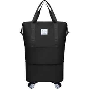 Generic Valigie con ruote Borsa per bagagli pieghevole espandibile Borsa da viaggio rimovibile con ruote Carry On Large Duffel Bag Bagaglio 22x14x9, Nero , Taglia unica