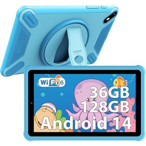 PIXPEAK Tablet 7" per bambini, 36GB RAM 128GB ROM (SD espandibile), Android 14.0 kids tablet, controlli parentali, schermo FHD, 6580mAh, 5MP+2MP, WiFi, Bluetooth, Tablet per l'istruzione (blu)