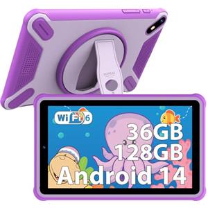 PIXPEAK Tablet 7" per bambini, 36GB RAM 128GB ROM (SD espandibile), Android 14.0 kids tablet, controlli parentali, schermo FHD, 6580mAh, 5MP+2MP, WiFi, Bluetooth, Tablet per l'istruzione (viola)